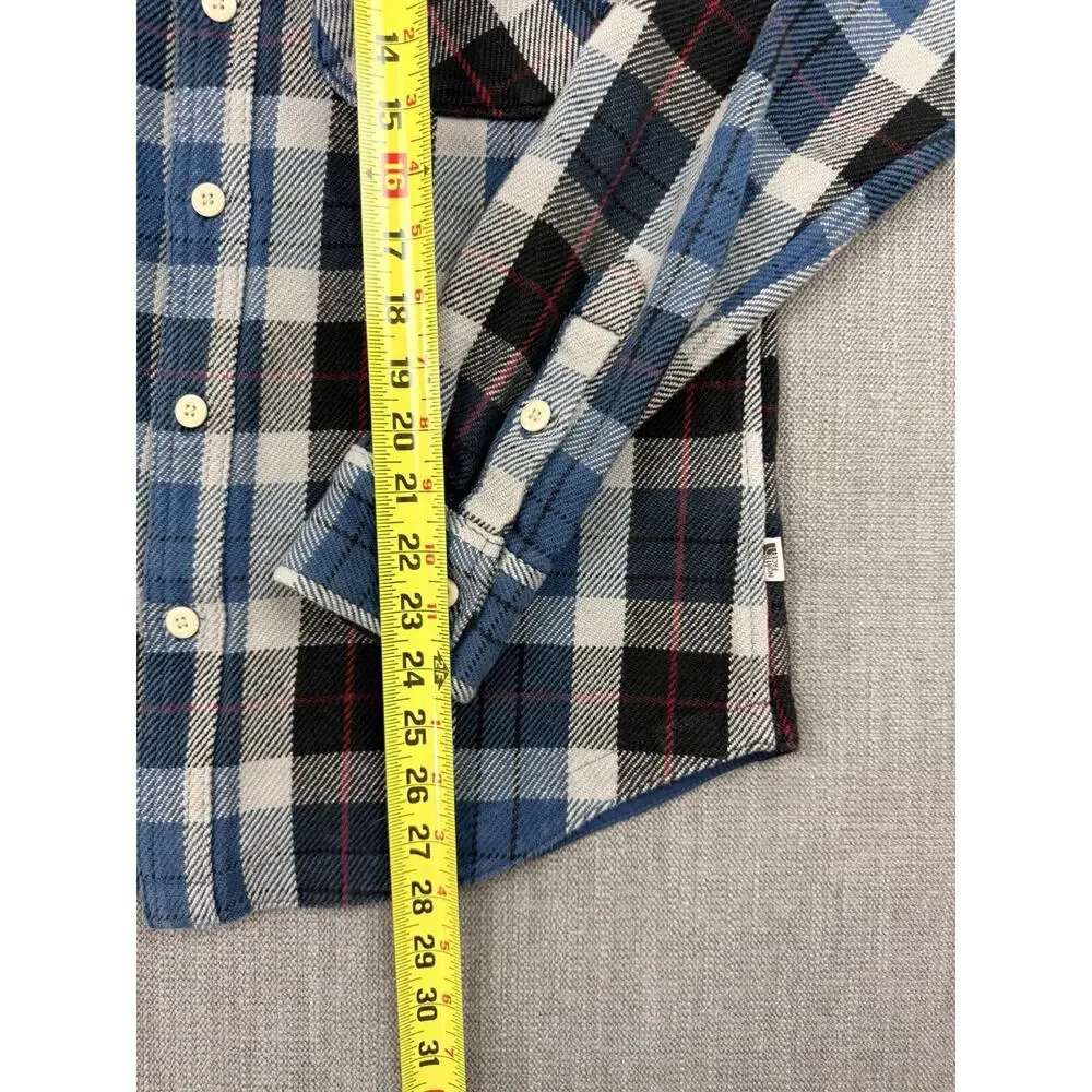 North Face Men Small Valley Twill Flannel Button Shirt Thick Cotton Plaid Blue